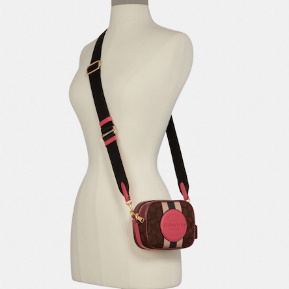 Coach Mini Dempsey Camera Bag In Signature Jacquard With Stripe And Coach Patch - Picture 4 of 11